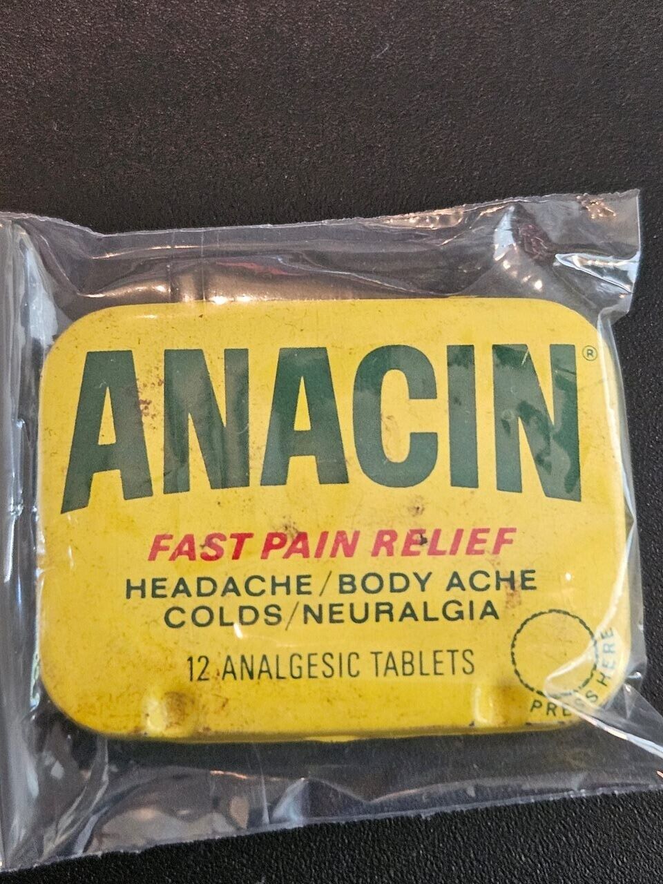 Vintage Anacin Analgesic 12 Tablet EMPTY Pocket Purse Tin Container  Small