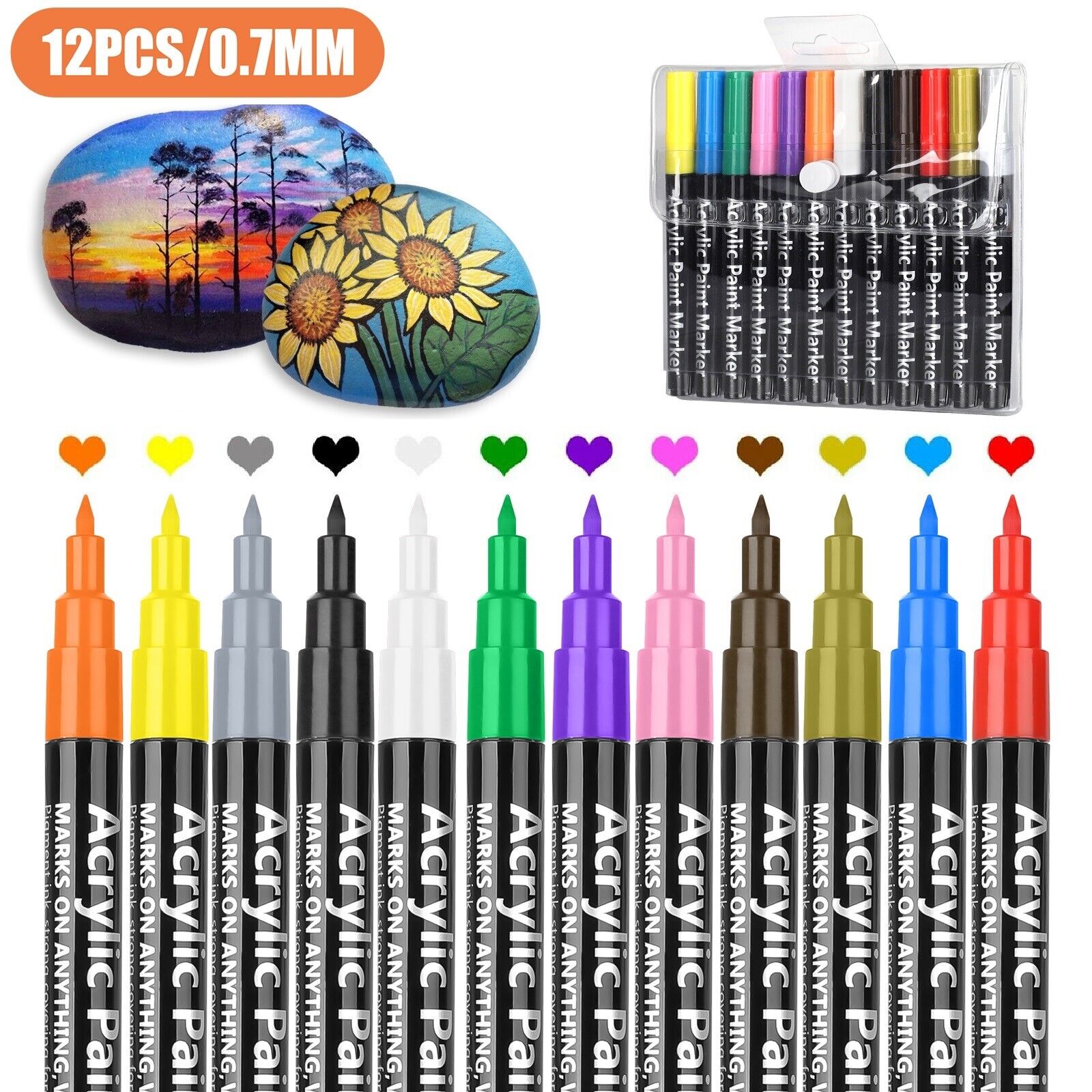 Waterproof Permanent Acrylic Marker 12PCS Paint Pens Set for Art Drawing Project