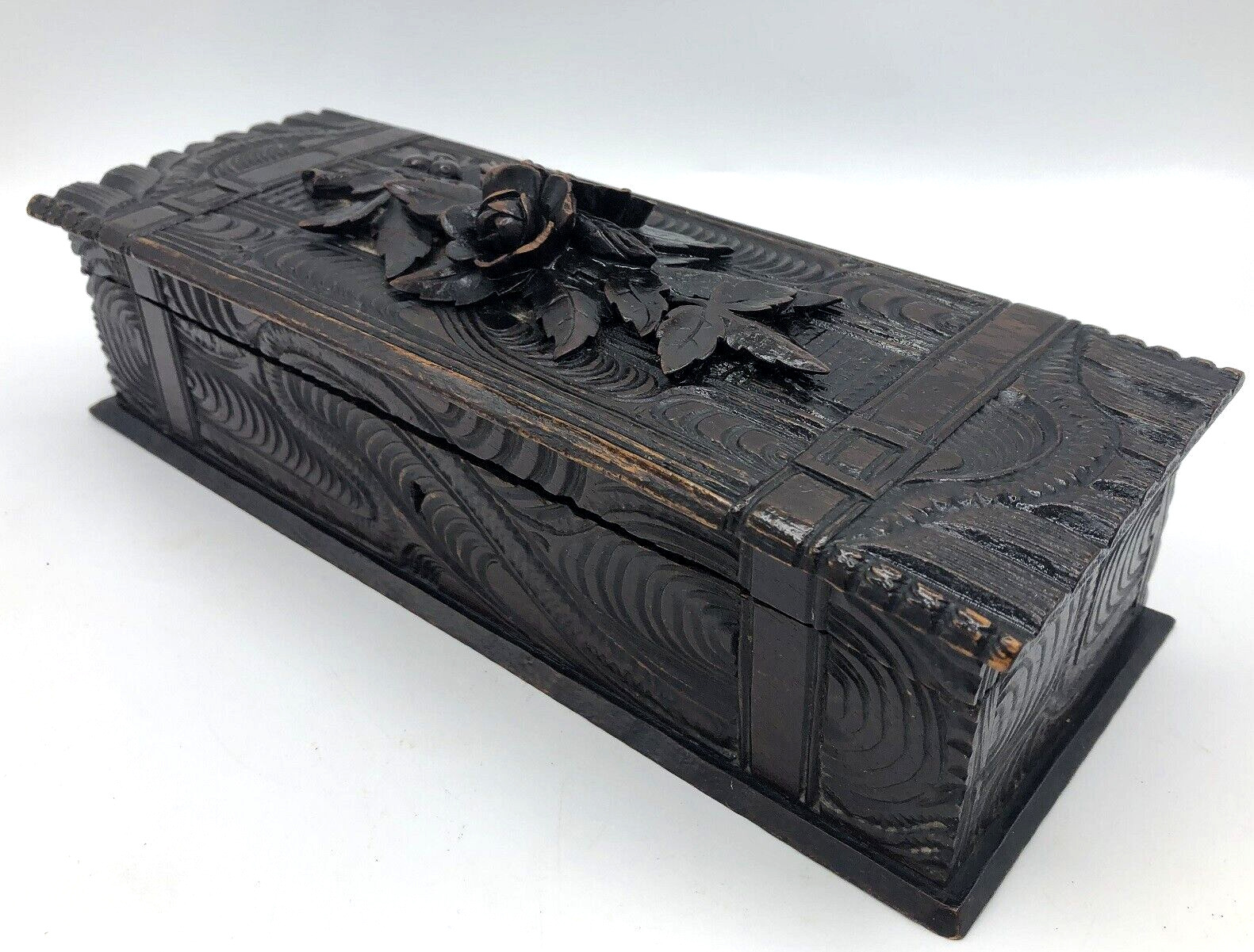 Large antique german black forest glove box early 1900\'s woodwork