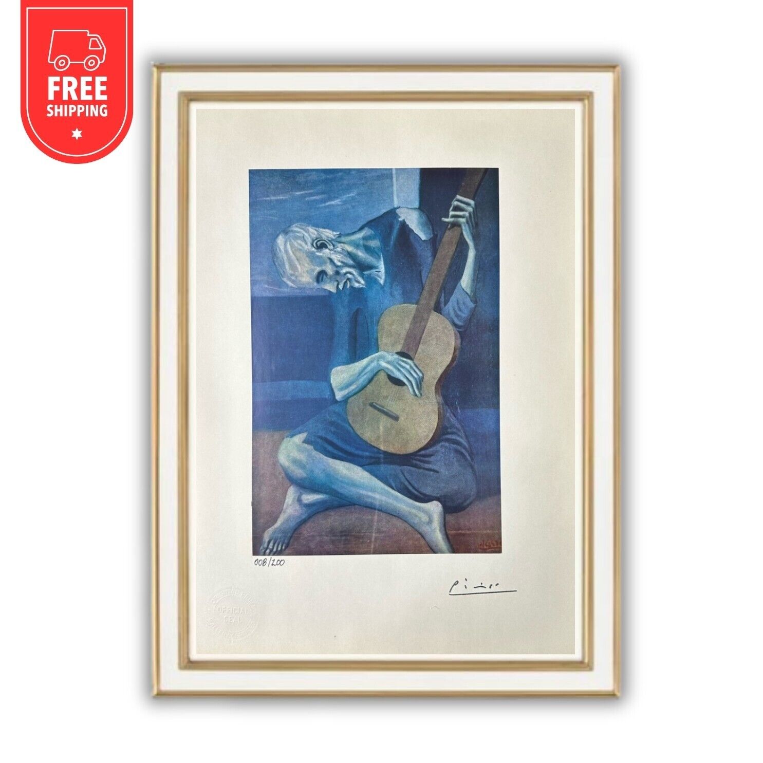 Pablo Picasso Original Print, Old Guitarrist 1903 - Signed Hand Tipped Print