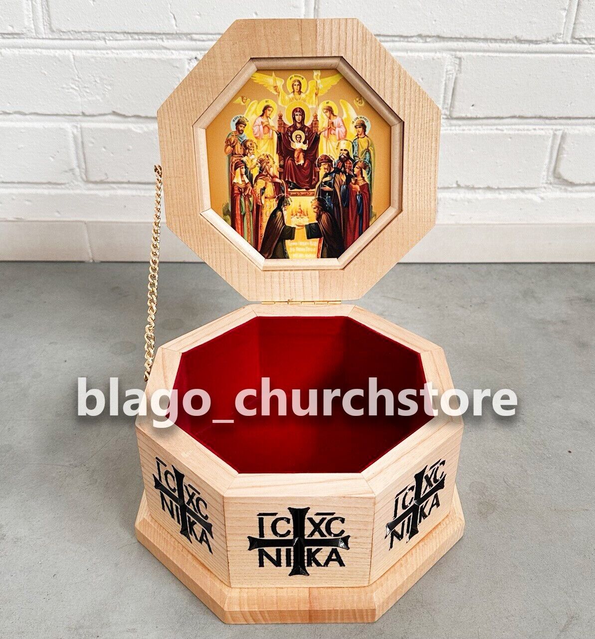 Handcarved Orthodox Reliquary Box Wood Ark with Icon Praise to The Mother 7.87\