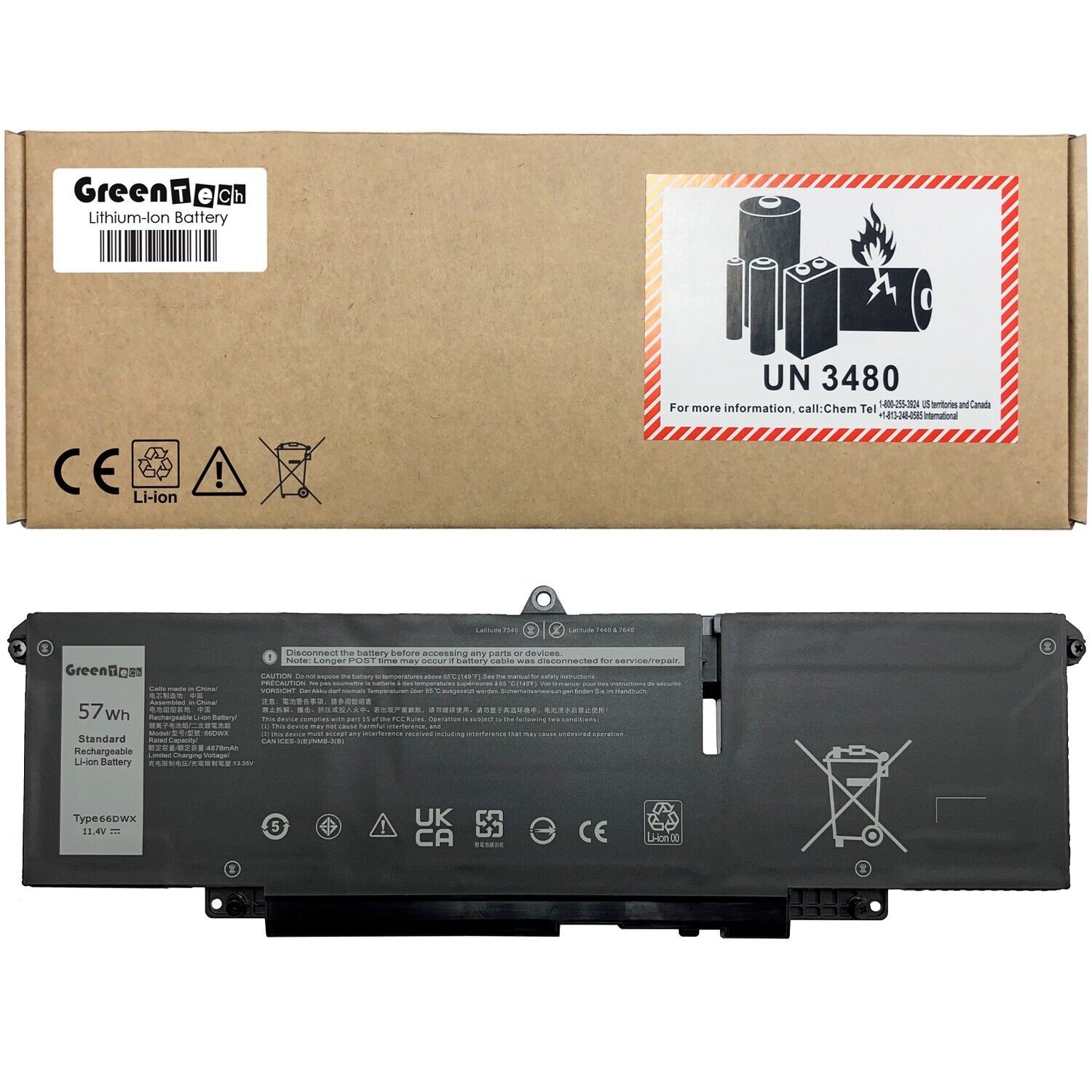 GREENTECH 66DWX BATTERY FOR DELL LATITUDE 7340 7440 7640 57WHR 86D0Y JNYT4 WW8N8