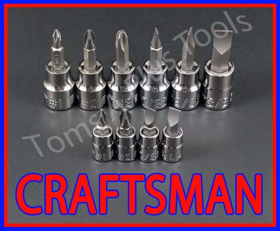 CRAFTSMAN 10pc 1/4 3/8 Phillips / flat blade screwdriver socket wrench bit set