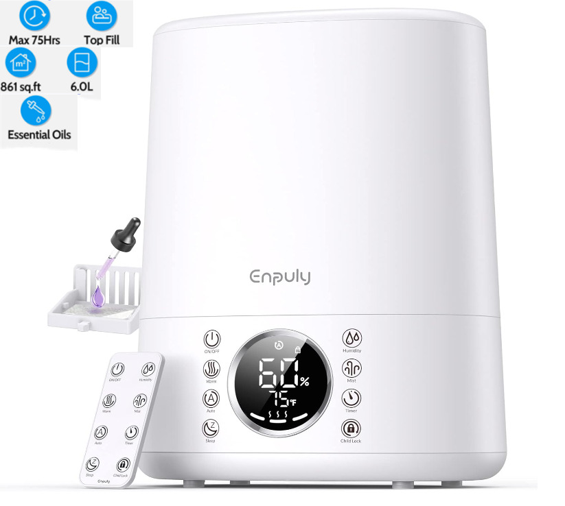 Max 861sq.ft, 6L Top Fill Warm & Cool Mist Humidifiers for Bedroom/Large Room
