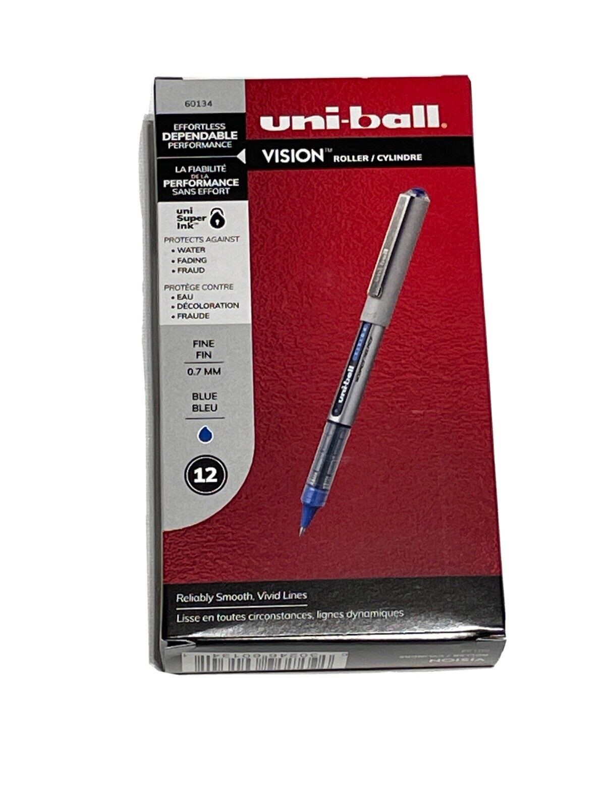 uni-ball Vision Rollerball Pens Fine Point Blue Ink Dozen (60134) 