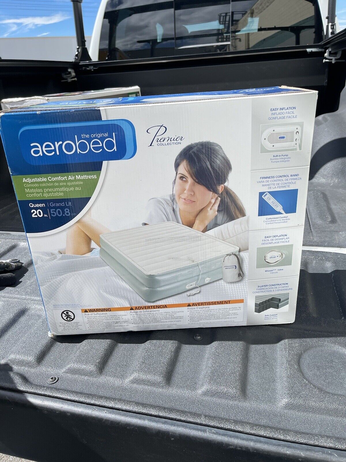 Aerobed Air Bed Mattress Queen Size 20” With Built-In Electric Pump New In Box