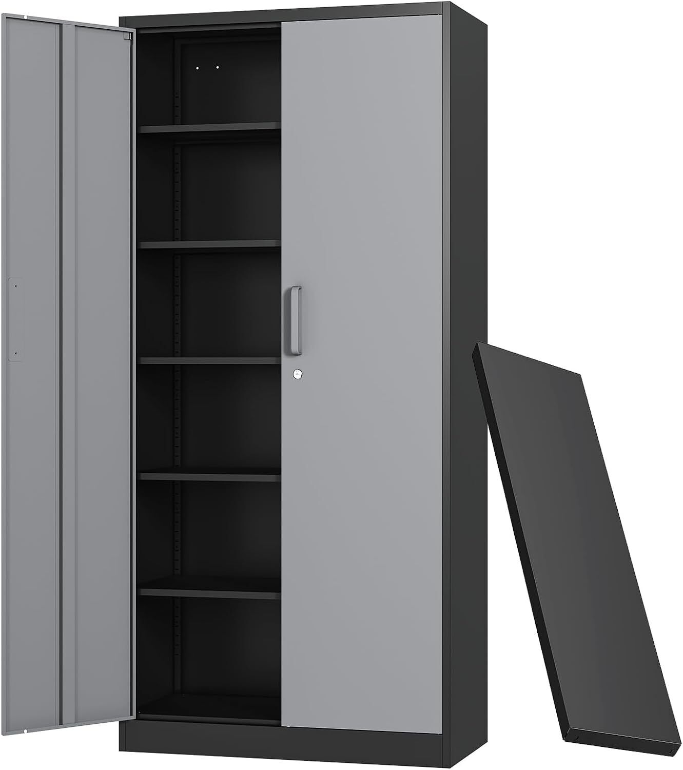 72\'\' Tall Metal Garage Cabinet Storage Cabinet with 2 Doors 5 Adjustable Shelves