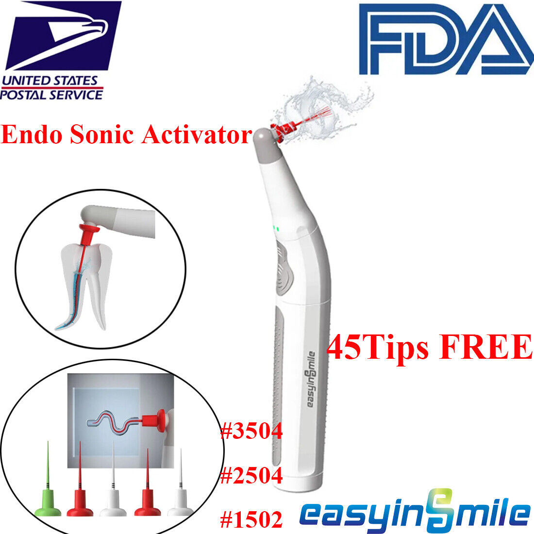 EASYINSMILE Dental Mini Endo Activator Root Canal UltraSonic Irrigator +45Tips