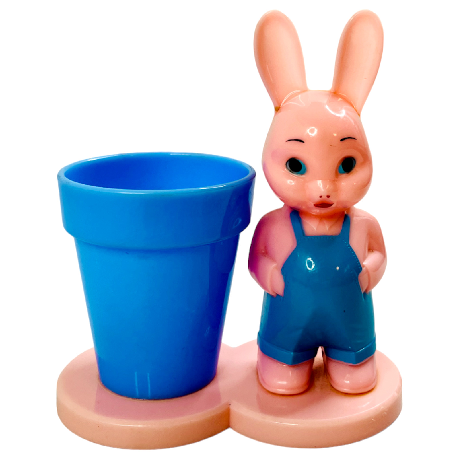 Vintage Knickerbocker Plastic Bunny Rabbit Candy Container Pot Hard Rattle Boy