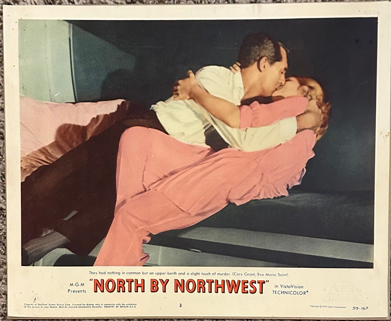 North By Northwest Cary Grant Eva Marie Saint Original US Lobby Card (1959)