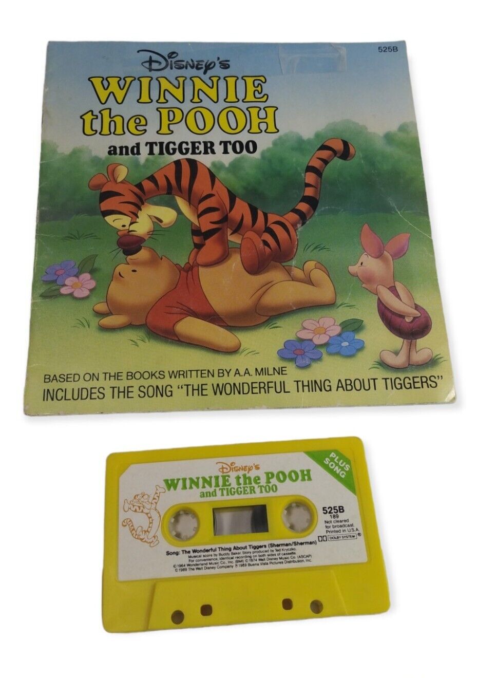 Disney\'s Winnie the Pooh & Tigger Too Hardcover Vintage Book with  Cassette 