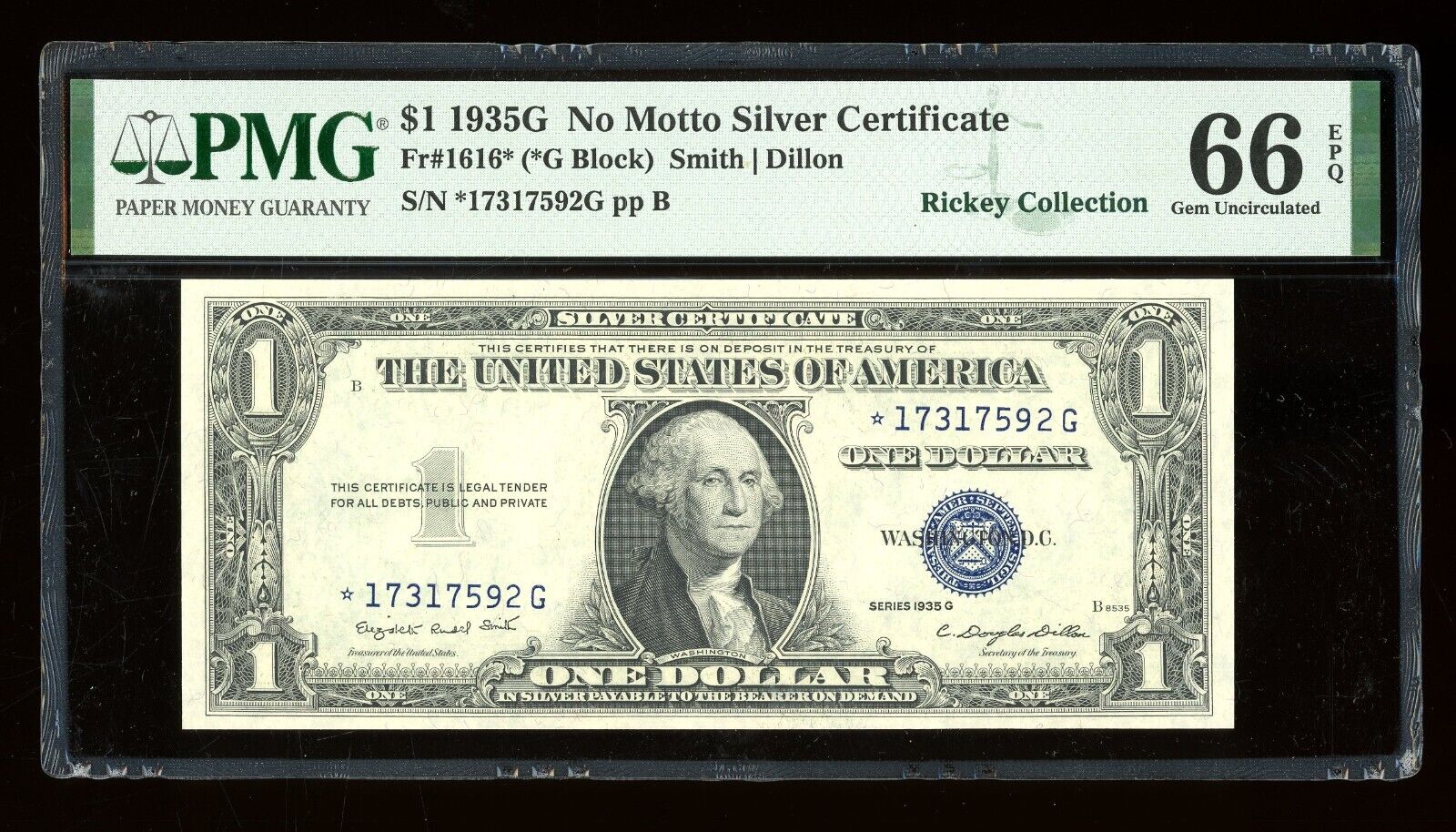 DBR $1 1935-G Silver STAR Fr. 1616* No Motto Gem PMG 66 EPQ Serial *17317592G