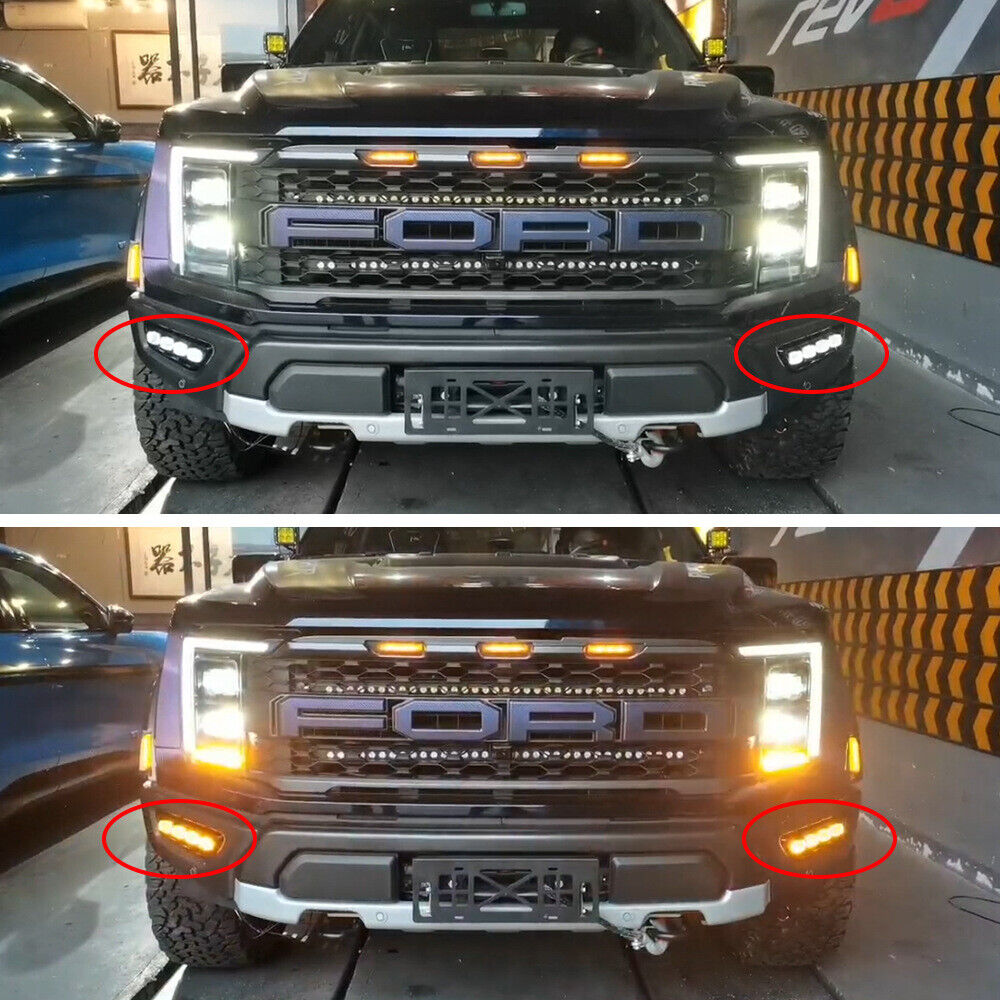 Pair DRL Daytime Running Driving Light w/Turn Signal For Ford F150 2022-2024