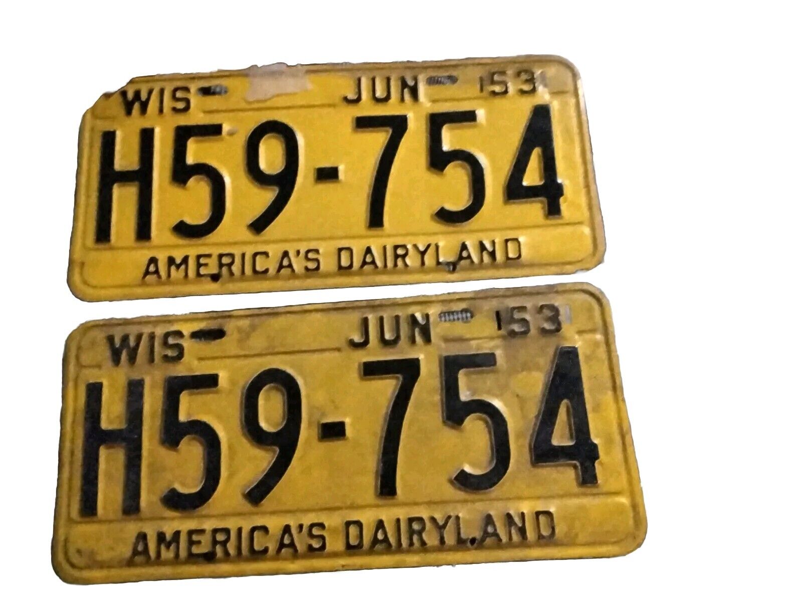 Vintage Wisconsin License Plate Set Front Back 1953 H59-754