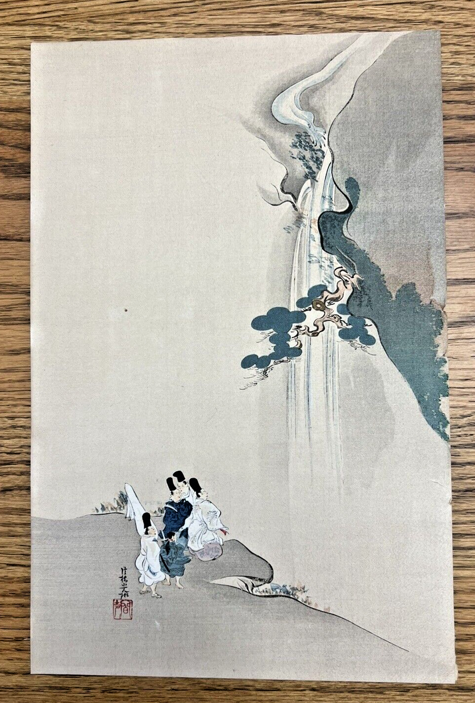 Antique Japanese Woodblock Print \'Yoro Fall\' signed Korin Ogata