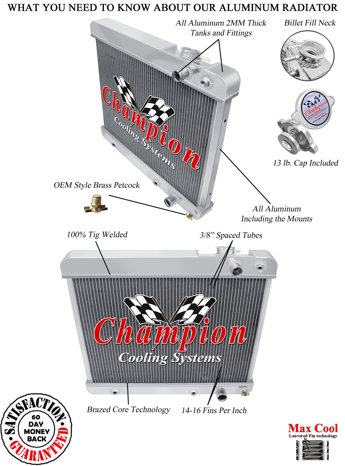 ER Champion 3 Row All Aluminum Radiator for 1963 - 1965 GMC 2500 Series LS Swap