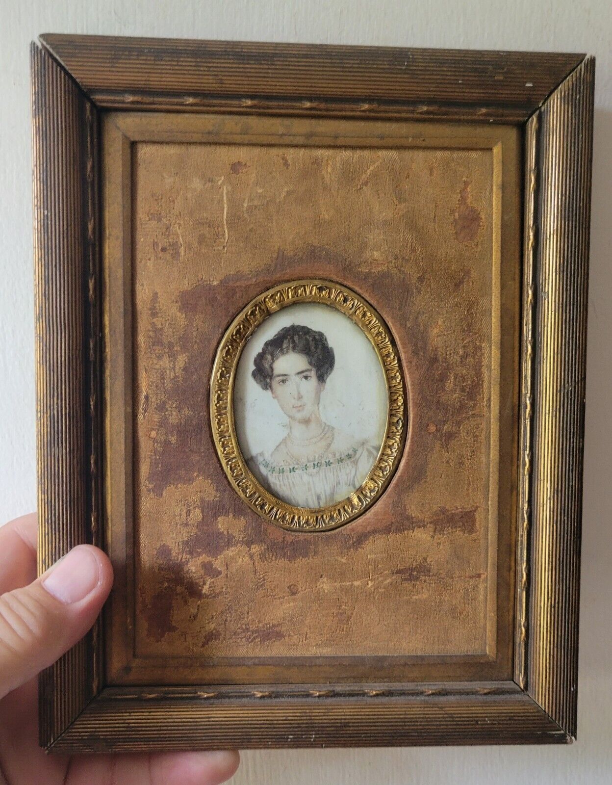 Antique Colonial Miniature Portrait Painting Of Lady Woman Framed