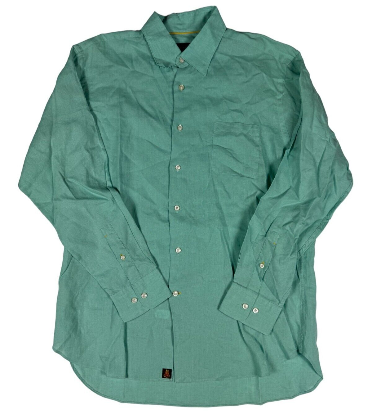 Robert Talbott Shirt 100% LINEN turquoise Vacation Long Sleeve Men\'s L