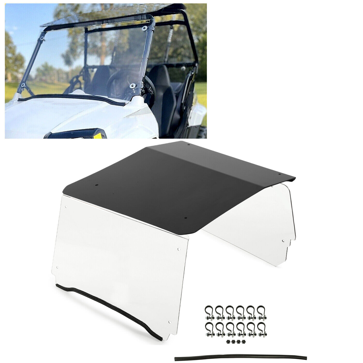 For 2009-2021 Polaris Rzr 170 Front And Rear Windshield Scratch Resistant & Roof