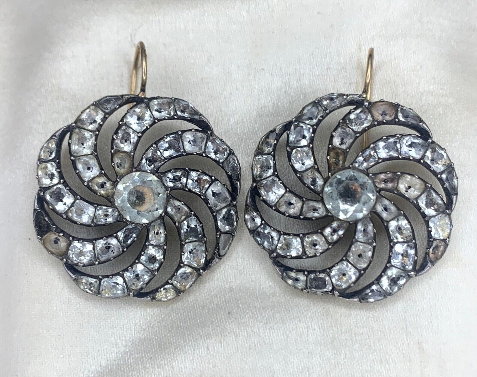 Vintage Antique Round Cut Cubic Zirconia Dangle Earrings Sterling Silver 925