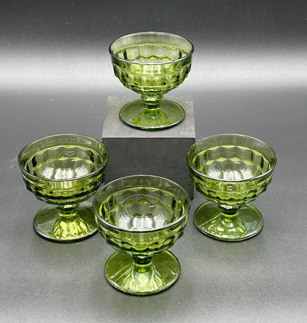 Vintage MCM Indiana Whitehall Green Cubist Glassware Sherbet Glass