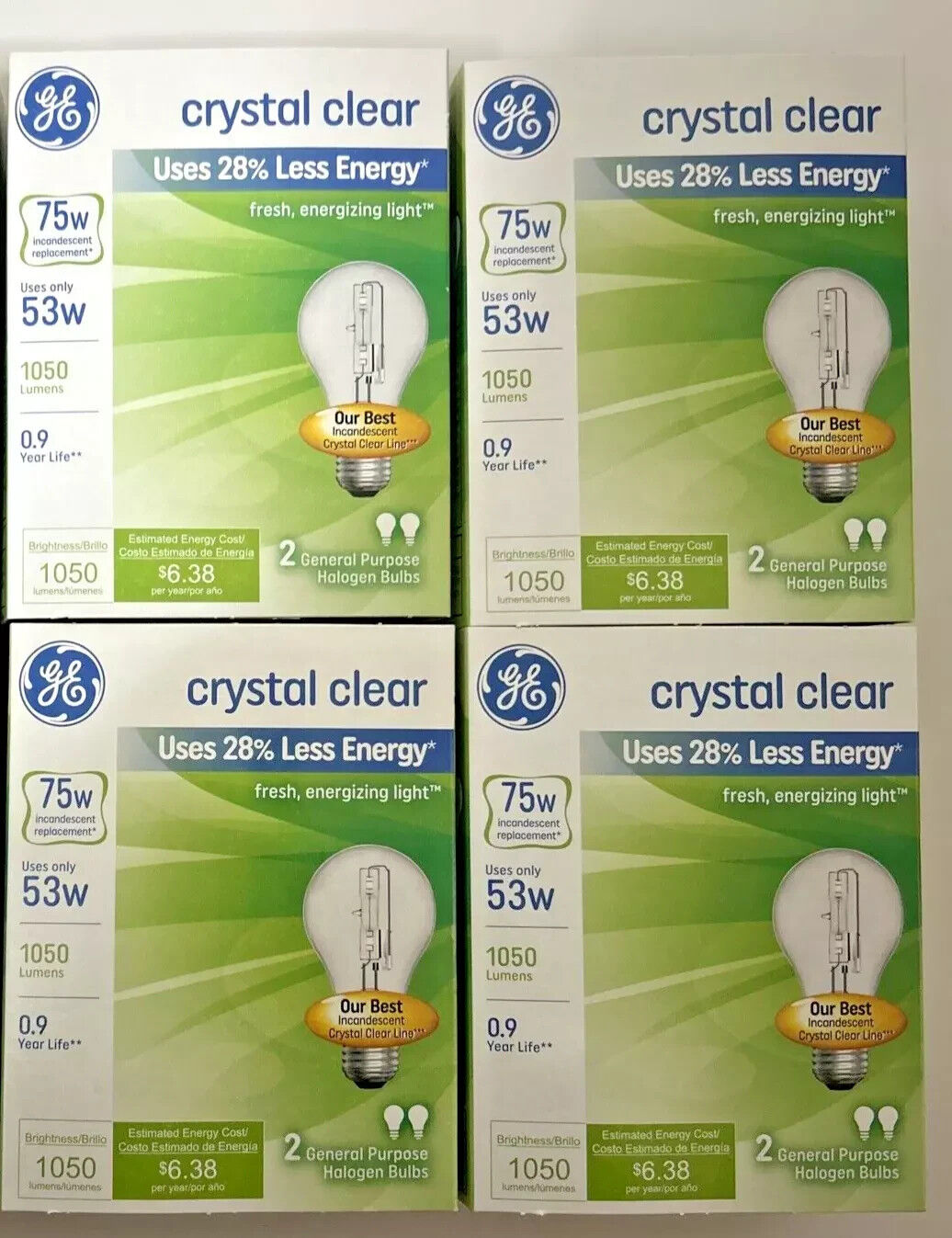 GE 75-WATT Light Bulb Crystal Clear 1050 Lumens Dimmable Classic 8 Bulbs 4 Packs