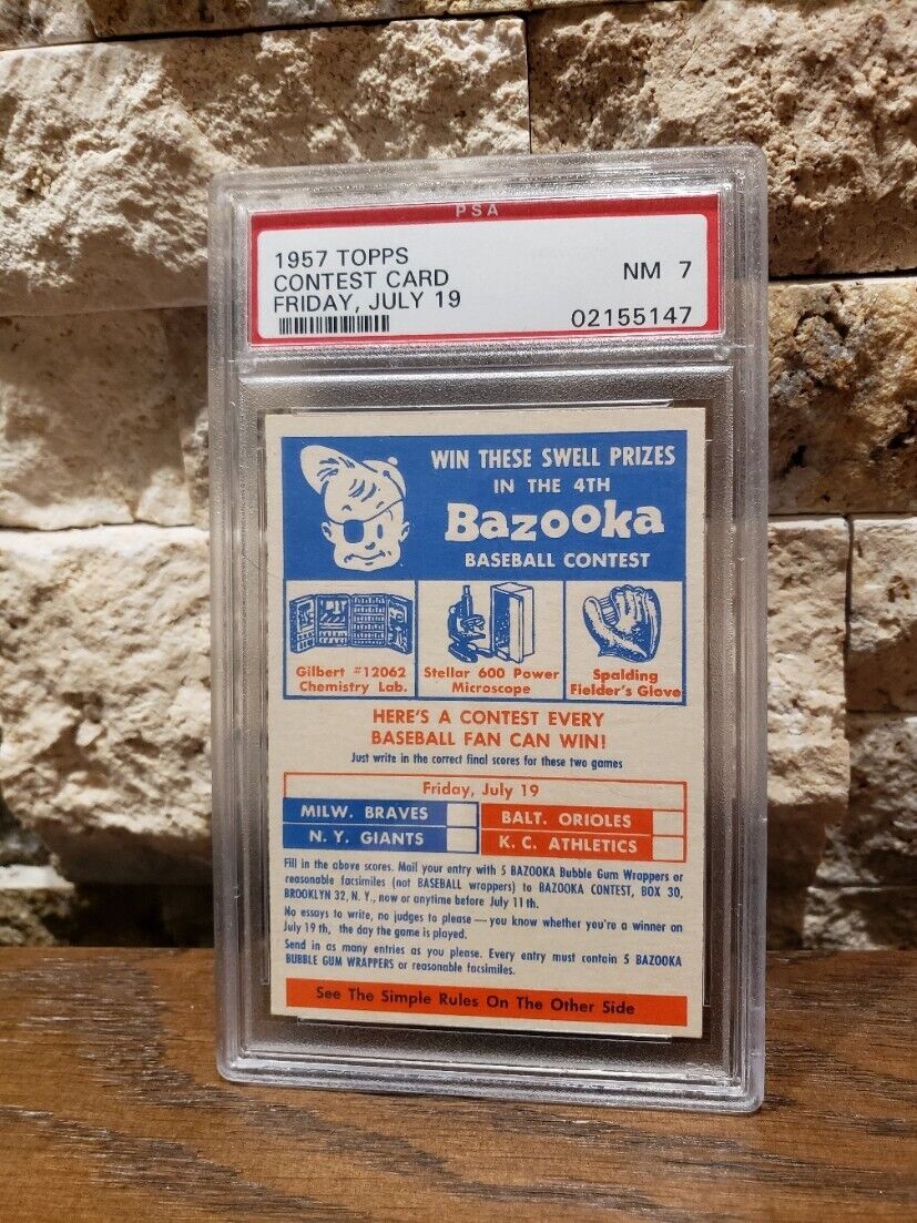 1957 Topps Contest Card FRIDAY, JULY 19 PSA NM 7