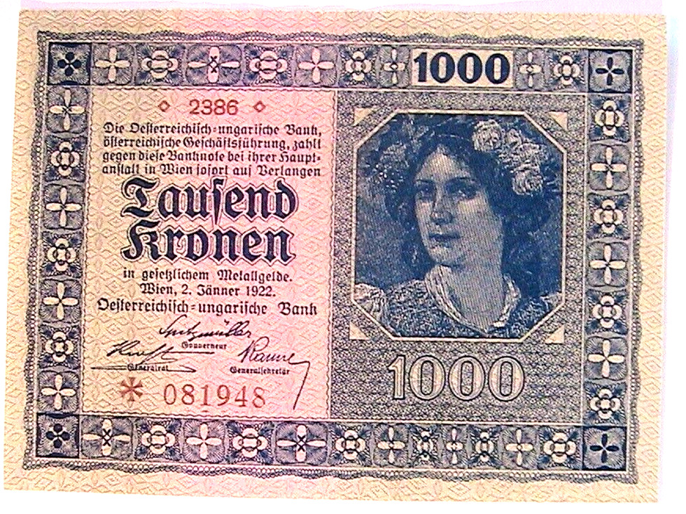 1922 Austria 1000 Kronen Ch AU Austrian Currency Paper Money Banknote p-78