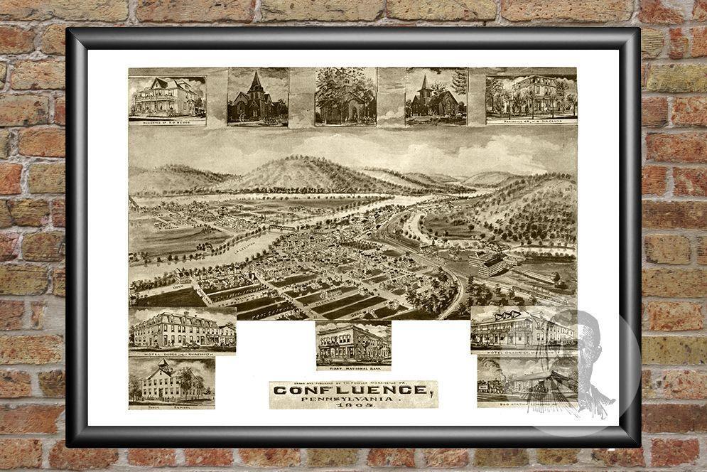 Old Map of Confluence, PA from 1905 - Vintage Pennsylvania Art, Historic Decor