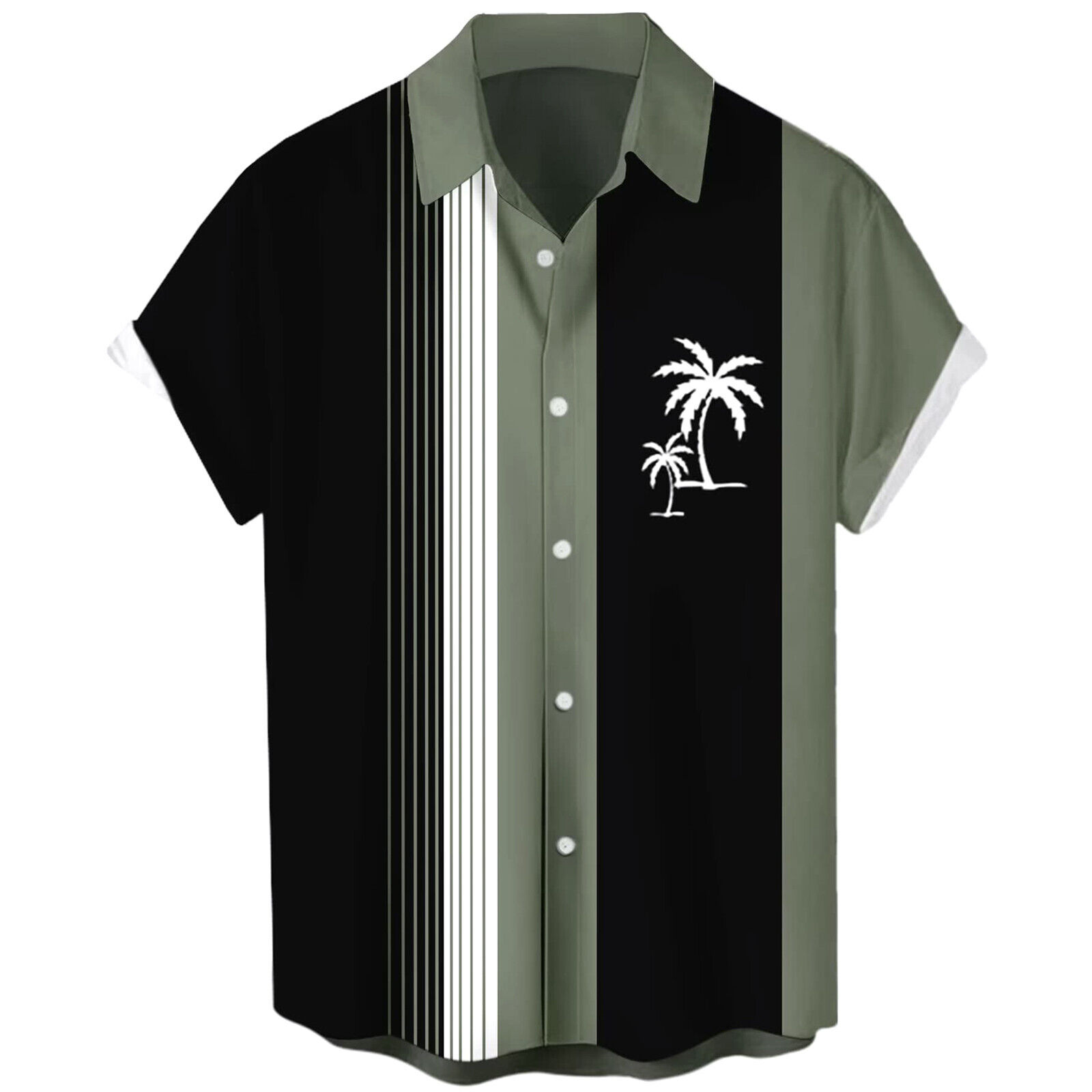 Men Hawaiian Shirt,Vintage Button Down Bowling Shirts Short Sleeve Beach Shirt-&