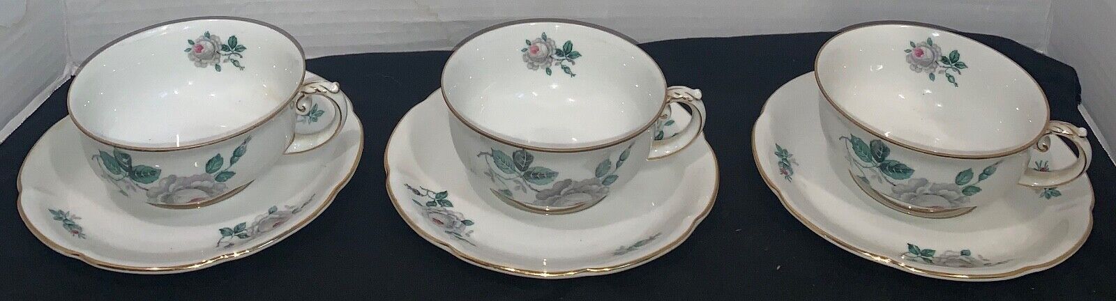Royal Bayreuth Set of 3 Tea Cups and Saucers Bavaria Germany US Zone