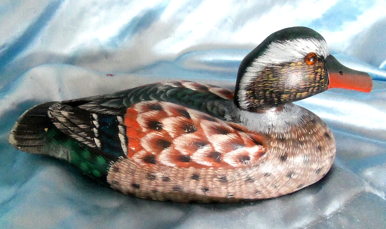 Vintage Hand Carved and Painted Wooden Mallard Duck  Decor 10