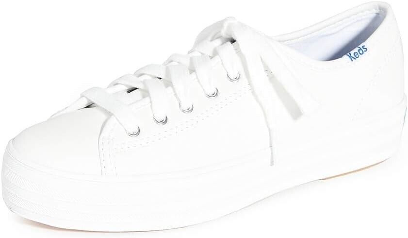 Keds Women\'s Triple Kick Leather Sneaker, White, Size 7 - T15