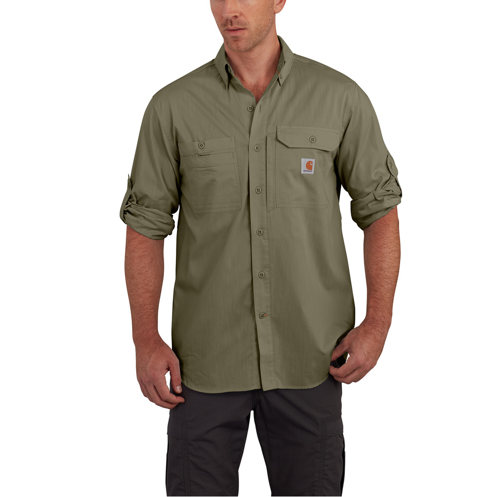 Carhartt Force Ridgefield Solid Long Sleeve Shirt for Burnt Olive - XL