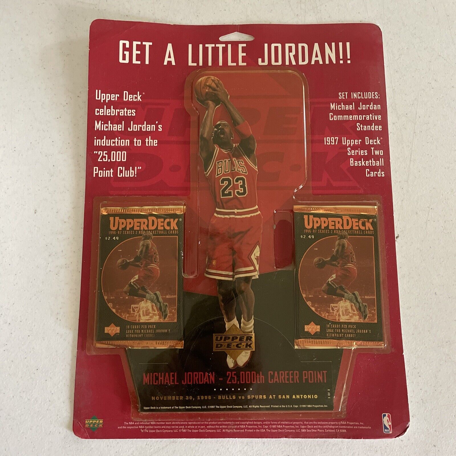 1996-97 Upper Deck II NBA Basketball 2 Sealed Packs With Michael Jordan Standee