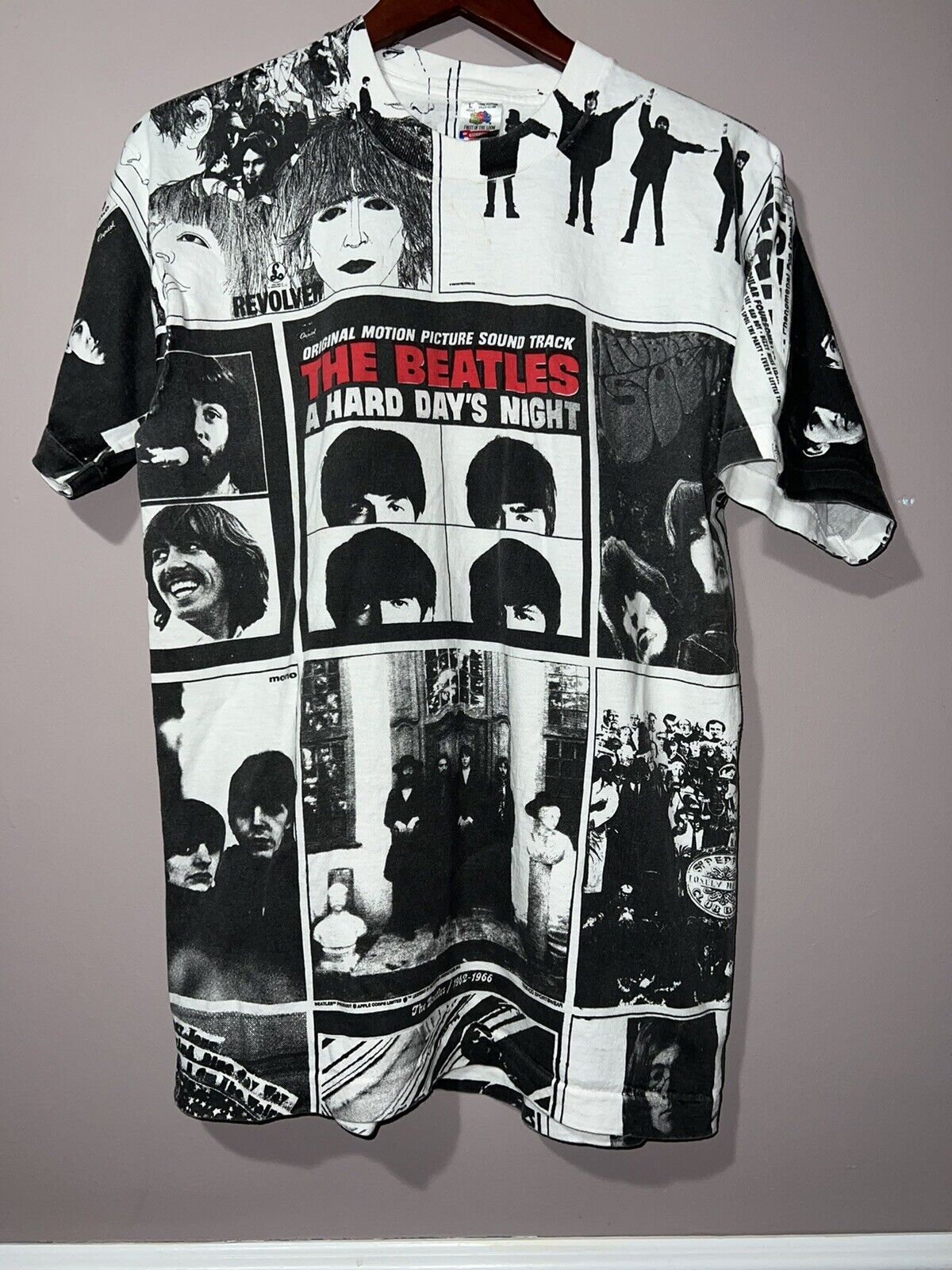 VINTAGE 1990\'s THE BEATLES AOP ALL OVER PRINT ALBUM COVER SHIRT large
