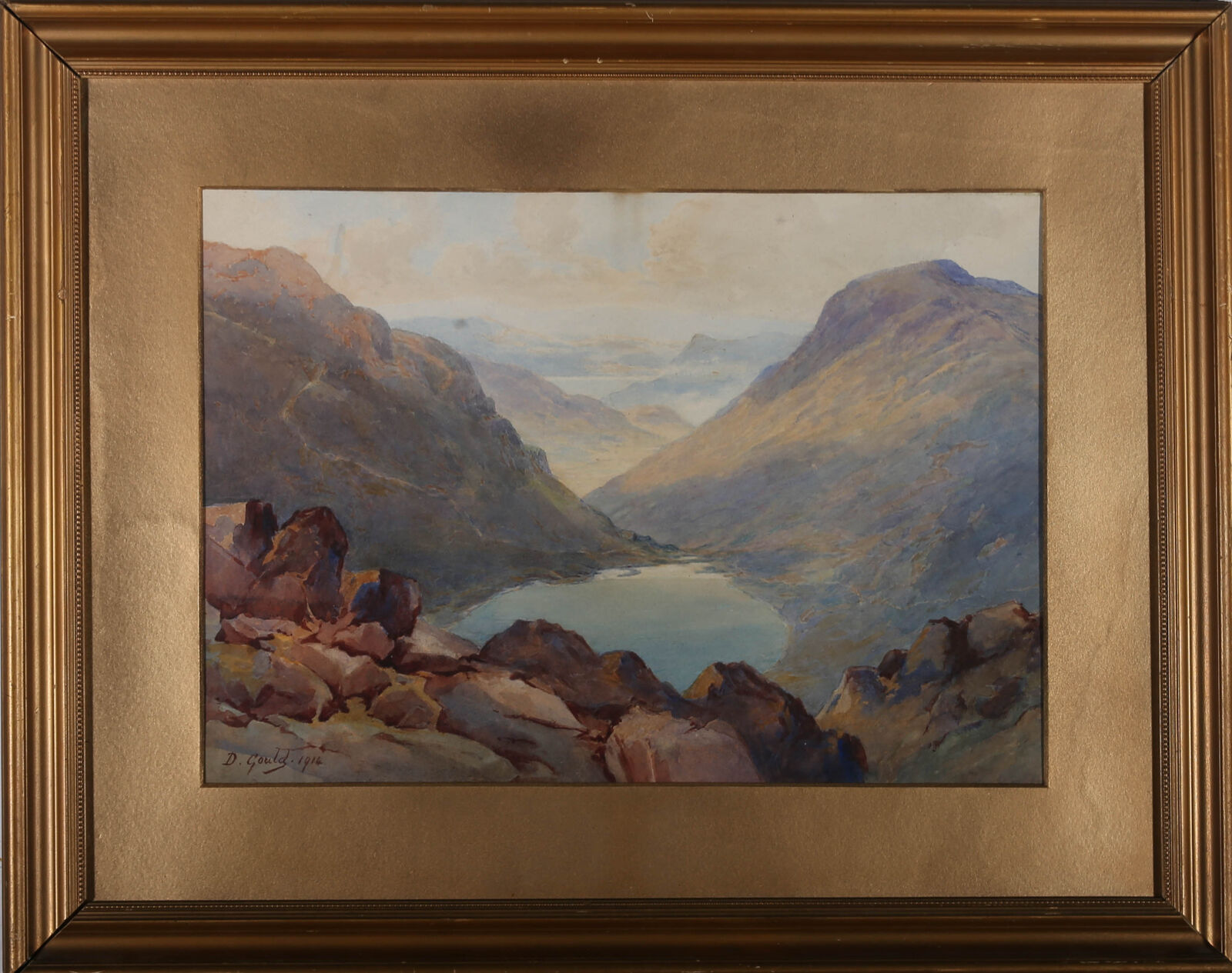 David Gould (1871-1952) - Framed 1914 Watercolour, Grisedale Farm & Pass