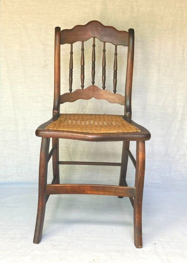 Antique Vintage Walnut Wood Cane Seat Chair - Rare