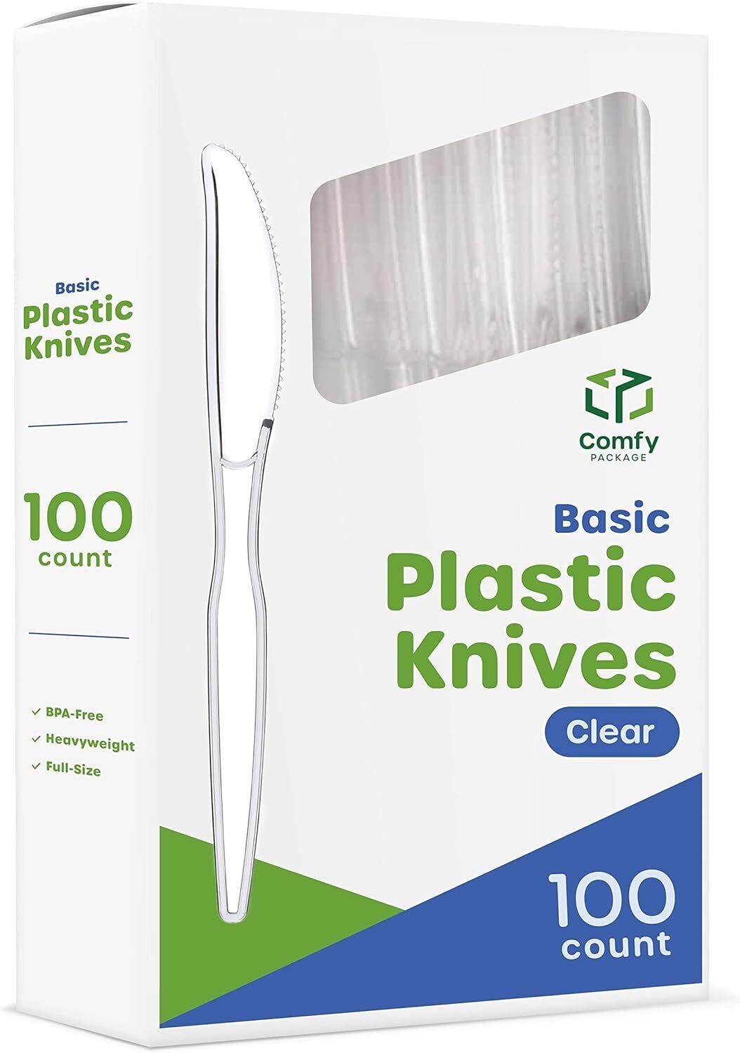 [100 Pack} Heavy Duty Disposable Basic Plastic Knives - Clear 