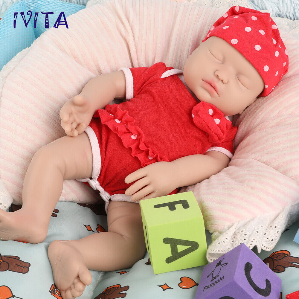 IVITA 15\'\' Full Body Soft Silicone Reborn Baby Girl Sleeping Vivid Silicone Doll