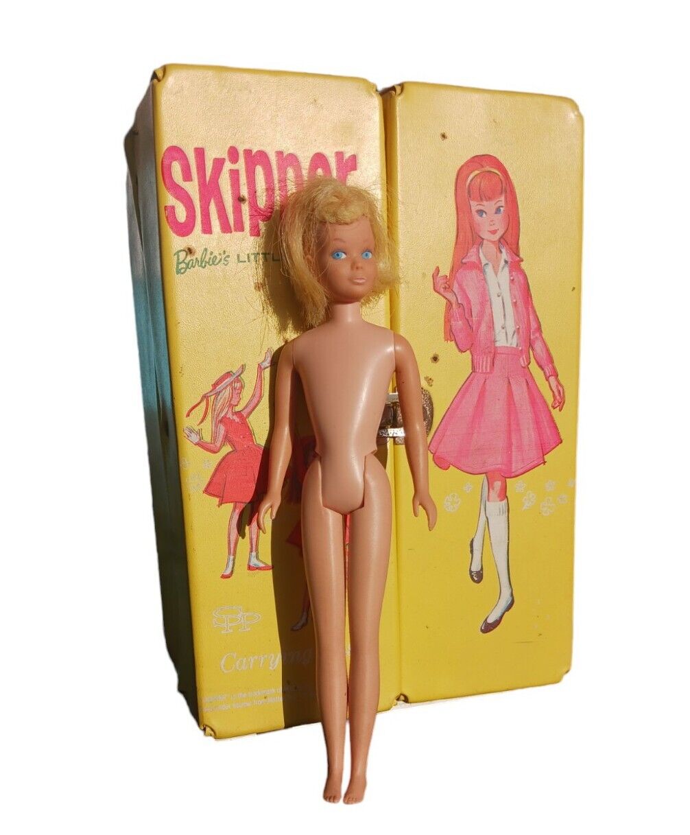 Vintage 1963 Barbie Skipper Doll And Travel Wardrobe Storage Mattel Collectible 