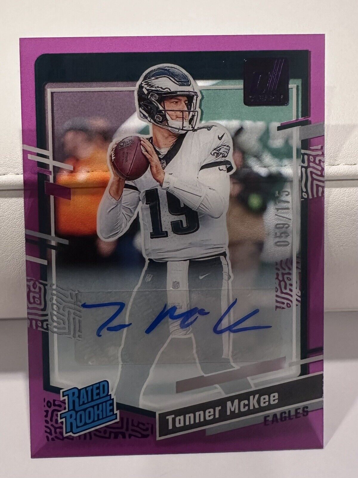 2023 Clearly Donruss Football Tanner McKee Rated Rookie Purple Auto  /175