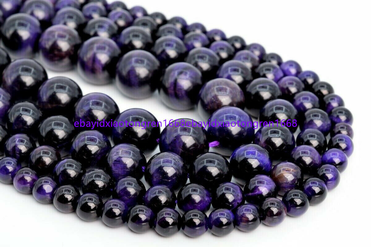 4/6/8/10/12/14mm Natural Purple Tiger's Eye Gems Round Loose Beads Strand 15''