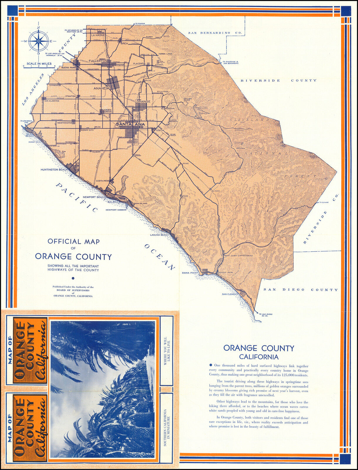1926 Map of Orange County California US Cartography Decor Poster Print