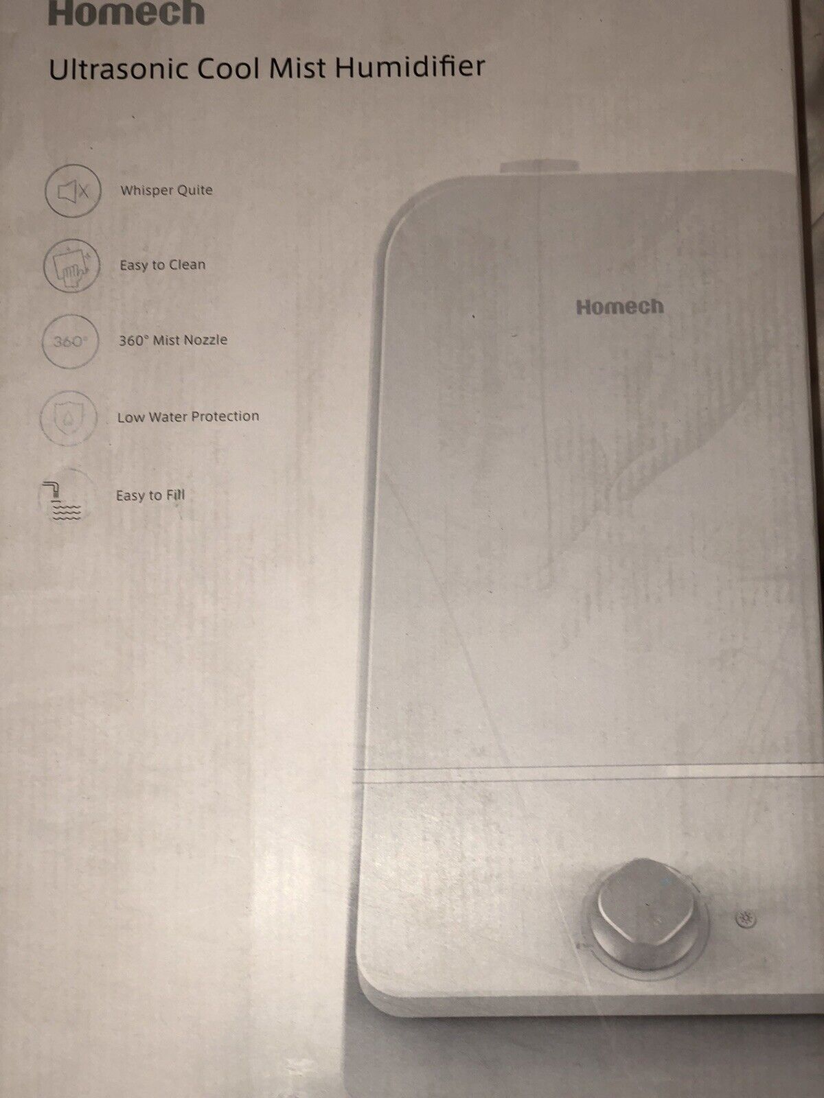 HOMECH ULtrasonic Cool Mist Humidifier/W/ Light White  Medium Size Openbox