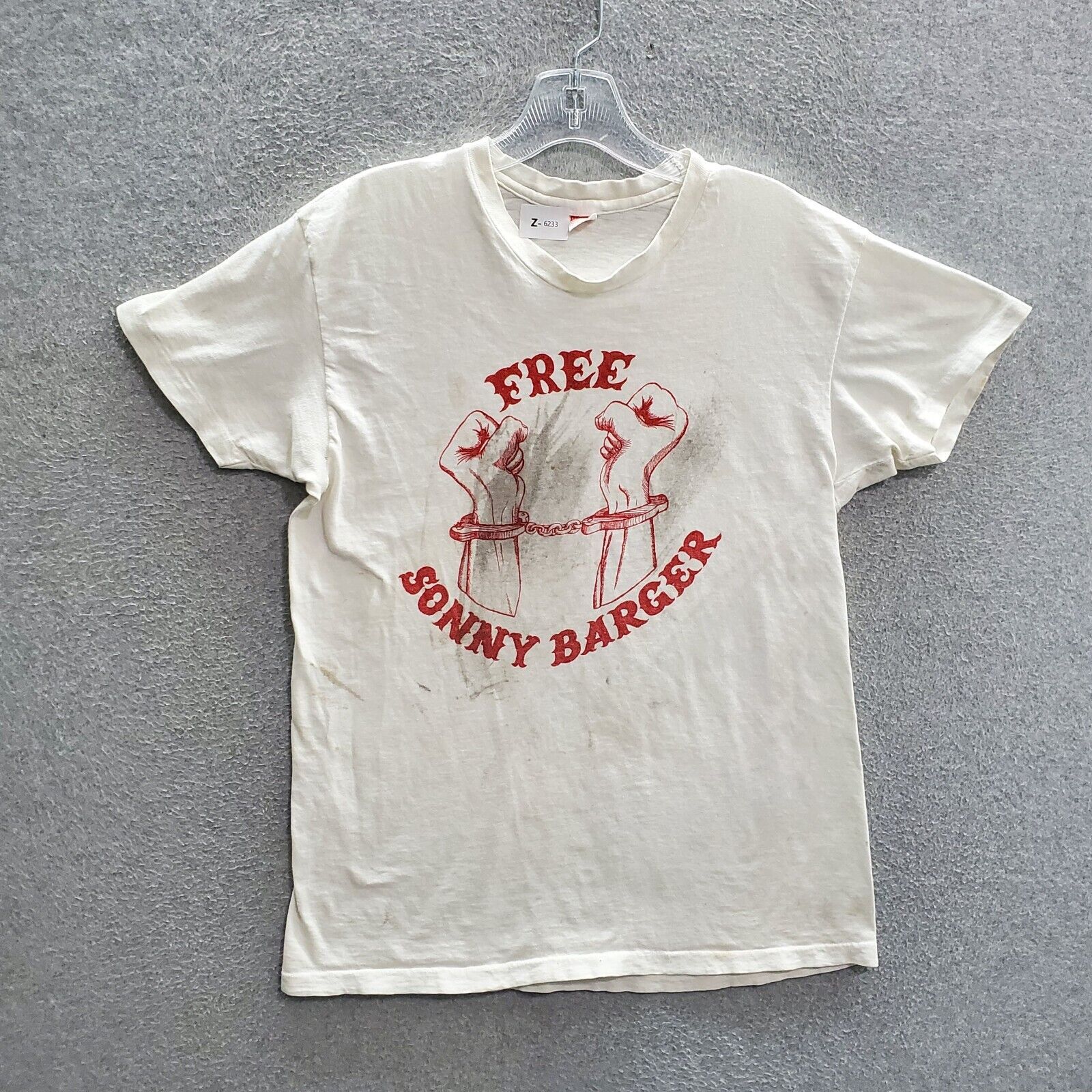 VINTAGE Hell\'s Angels Men T-Shirt L White Free Sonny Barger Single Stitch READ