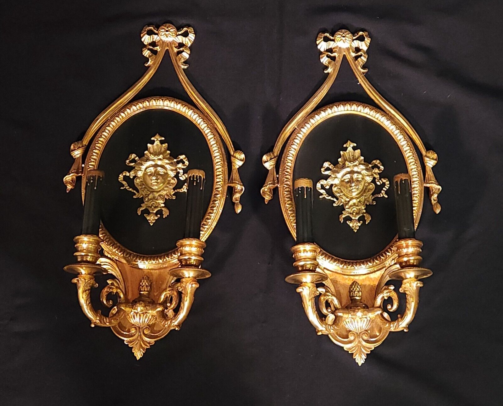 Large PAIR French Empire Medusa Versace Style Brass Sconces ~ 3 Pairs Available