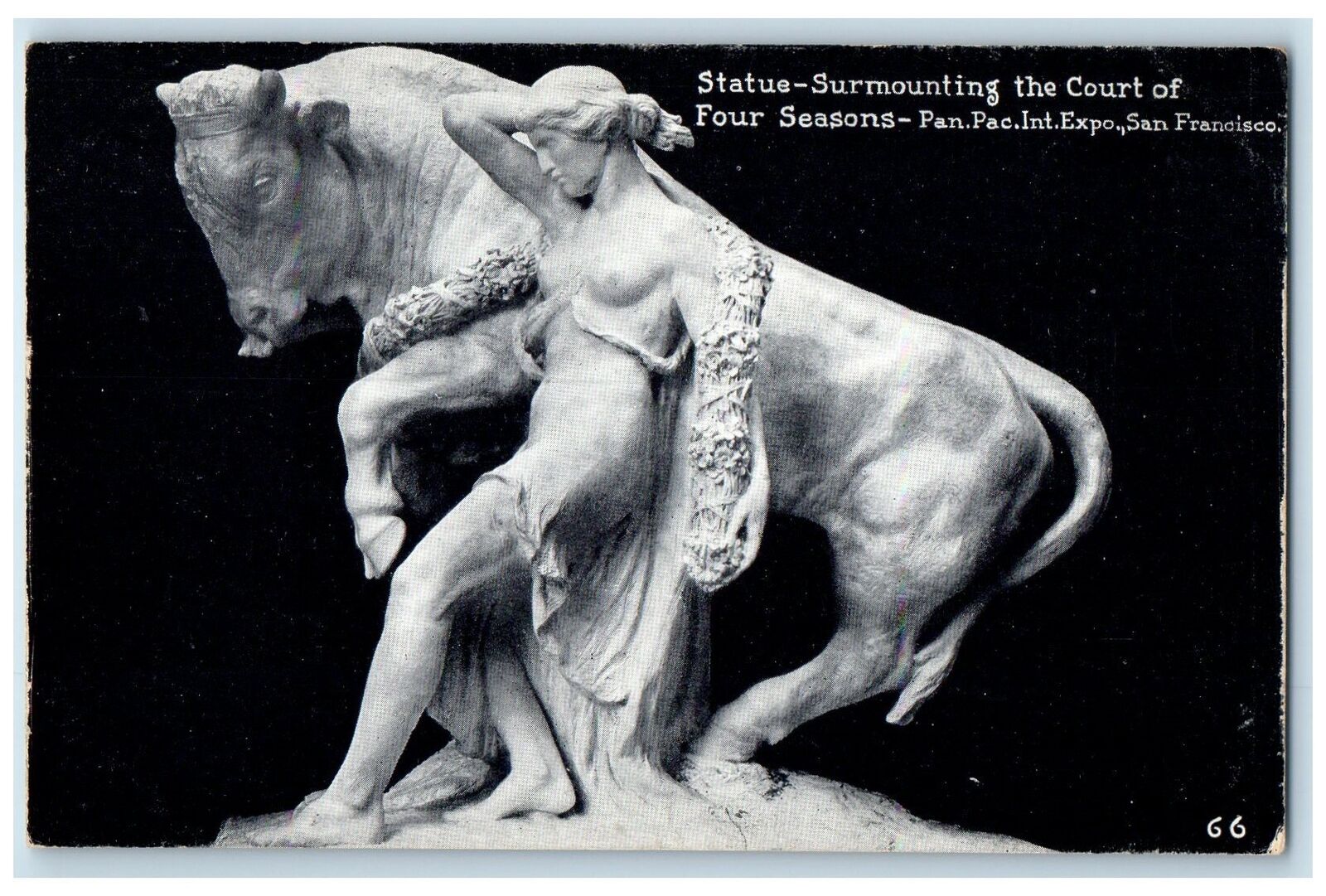 c1950 Statue Surmounting The Court Of Four Season Exposition California Postcard