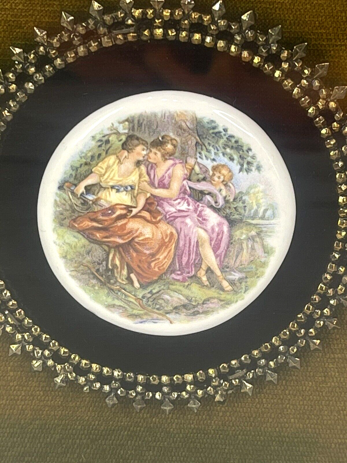 VTG Pair Of French Limoges Fragonard Tile Porcelain Velvet Gold  Ornate Framed