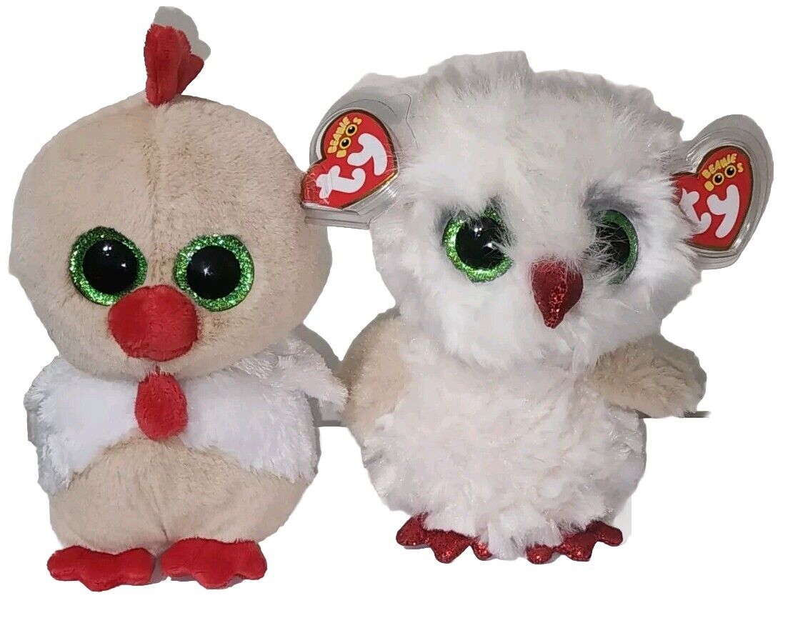 Ty Beanie Boos Set of 2 EARLY BIRD ROOSTER & NIGHT OWL 6-7